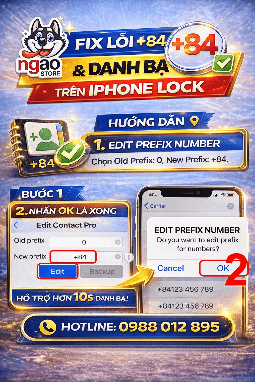 Fix lỗi +84 và danh bạ trên iPhone Lock đơn giản