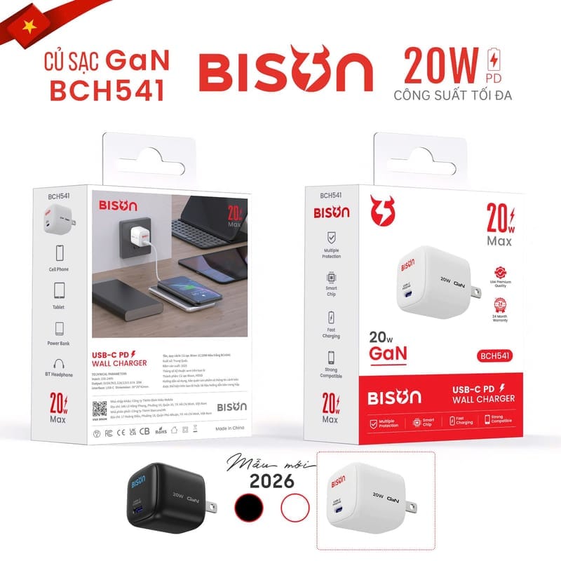 Củ sạc Bison GaN 20w